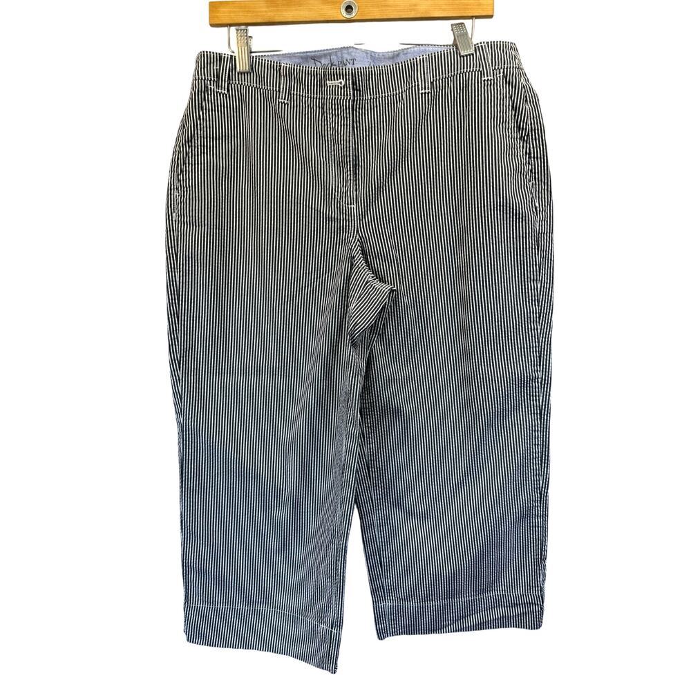 Talbots The Deck Wide Leg Capri‎ Chino Blue White Pinstripe Size 10 EUC Nautical